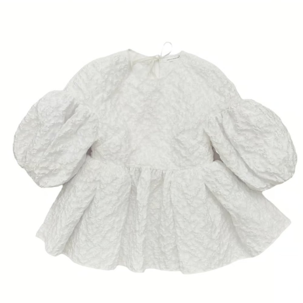 Cecilie Bahnsen Jerry Puff Sleeve Babydoll Cloqué Top